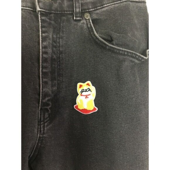 The Ragged Priest Jeans Women's Size 28 Black Cotton Blend Lucky Cat Patch - Picture 4 of 9